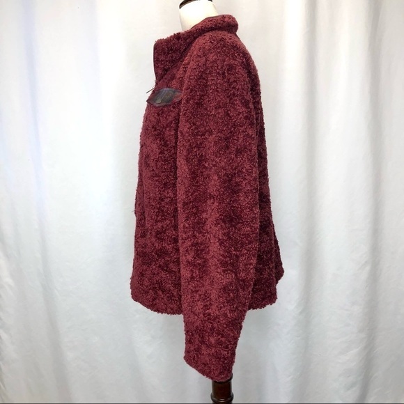 Pendleton NWT fuzzy jacket zip-up dark red plaid accents M - Picture 5 of 14